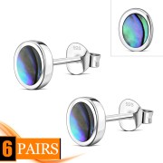 6pairs, Abalone Oval Silver Stud Earrings, e345